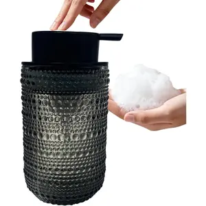 Foaming Soap Dispenser, Refillable Clear Pump Bottle, 13.5 Fl Oz Vintage Foam Dispenser with Black Pump, Multi-Use for Hand Soap &, Home (Grey)