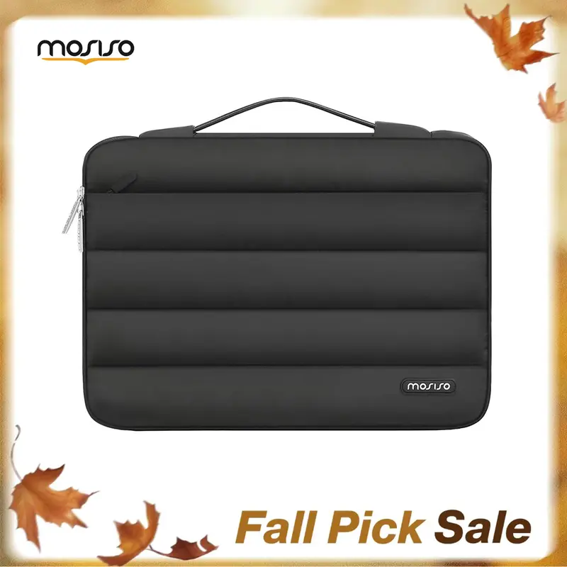 MOSISO Polyester Puffy Dual-Layer Anti-Drop Waterproof Laptop Bag - 13.3-16 in Horizontal Side-Open Business Briefcase, Shoulder Handbag with Handle, Easy-Carry Work Bag for MacBook Pro/Air, HP, Dell, Lenovo (Commute, Travel), Laptop Bag Waterproof
