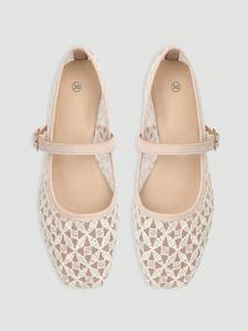 Women's Fashion Design Square Toe Casual Party Office Slip-On Breathable Woven Hollow Out Mesh Comfort Flat Shoes Casual Flats
