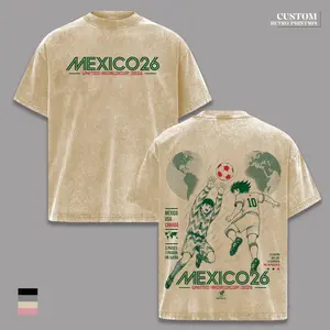 Mexico World Football Tour 2026 Vintage Washed Anime Soccer T Shirt, Retro Futbol Graphic Tee, Oversized Heavyweight Cotton Streetwear, Mexico Football Fan Shirt, Sports Aesthetic Gift Merch Apparel