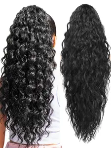 26 Inch Long Ponytail Extension, Loose Wave Curly Synthetic Hair Clip-In Extensions, Natural Look for Women, Daily Use