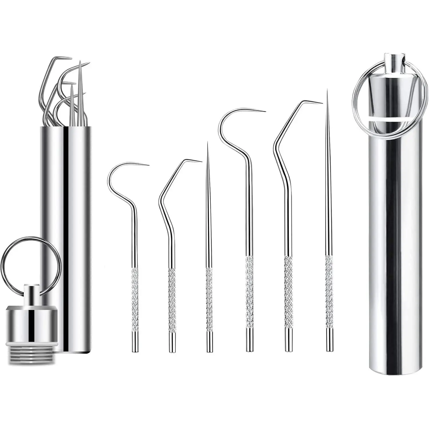 12PCS Reusable Stainless Steel Metal Toothpicks with Holder, Portable Outdoor Supplies for Camping Picnic & Travel (Silvery)