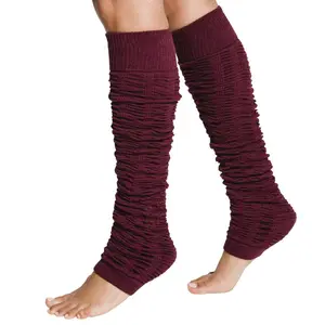 Plain Cotton Leg Warmers - Ruched Garnet for Women, Winter Socks