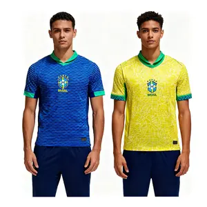 2425 Brazil National Team Soccer Jersey Home Away Yellow Blue Stretchy Short Sleeve Quick-drying Breathable Football Shirts Fan Version Top For Men With Player Number