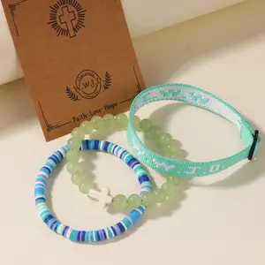 He would Love First WWJD HWLF Bracelets Natural Elastic 3-Pack x What Would Jesus Do Bracelets | Reversible HWLF x WWJD Bracelets in Mauve, Sand, & Green | Fit All Wrist Sizes