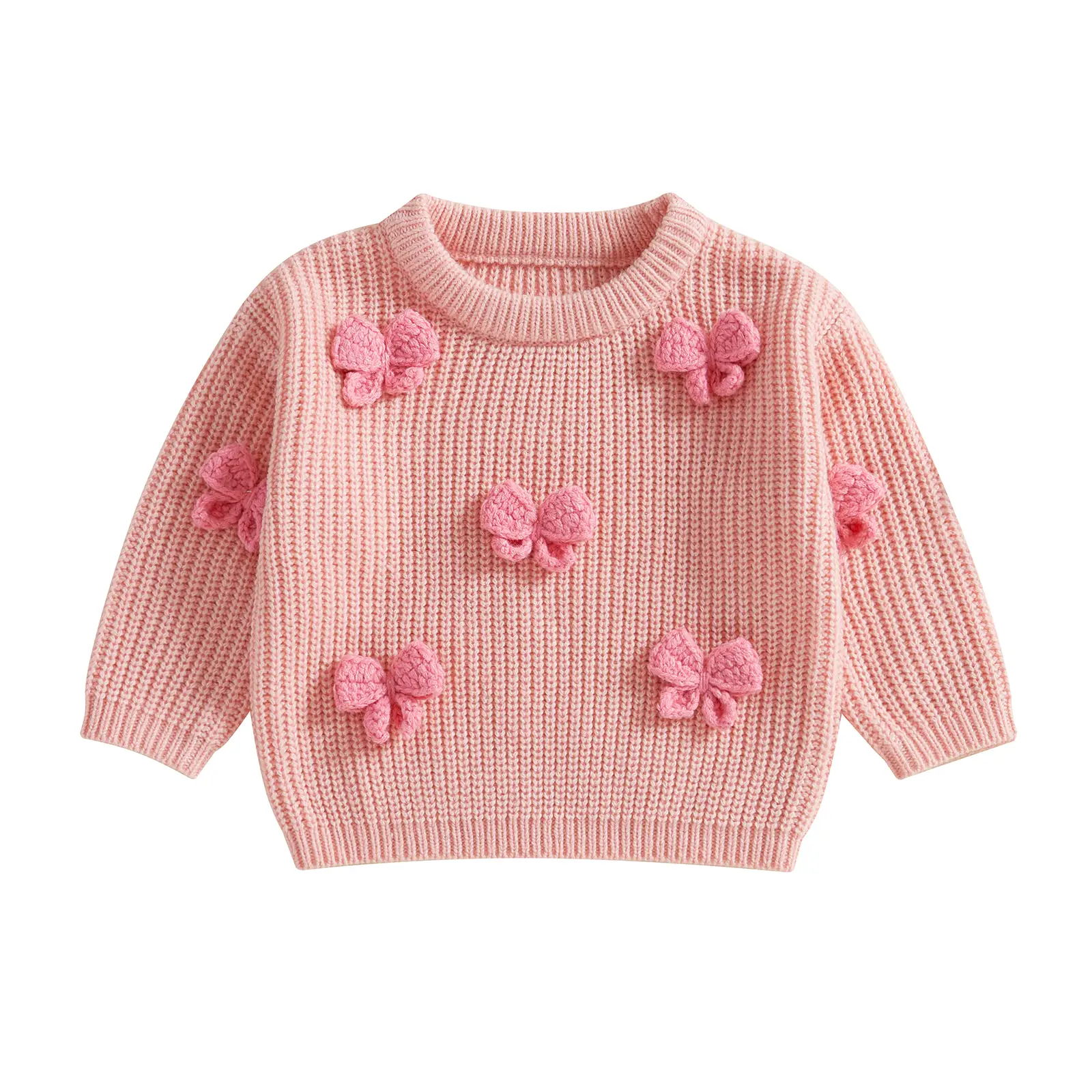 Toddler Girl Fall Sweater 3D Bowknot Pullover Long Sleeve Crew Neck Warm Baby Kid Spring Winter Knitwear Spring Warm Sweatshirt Tops