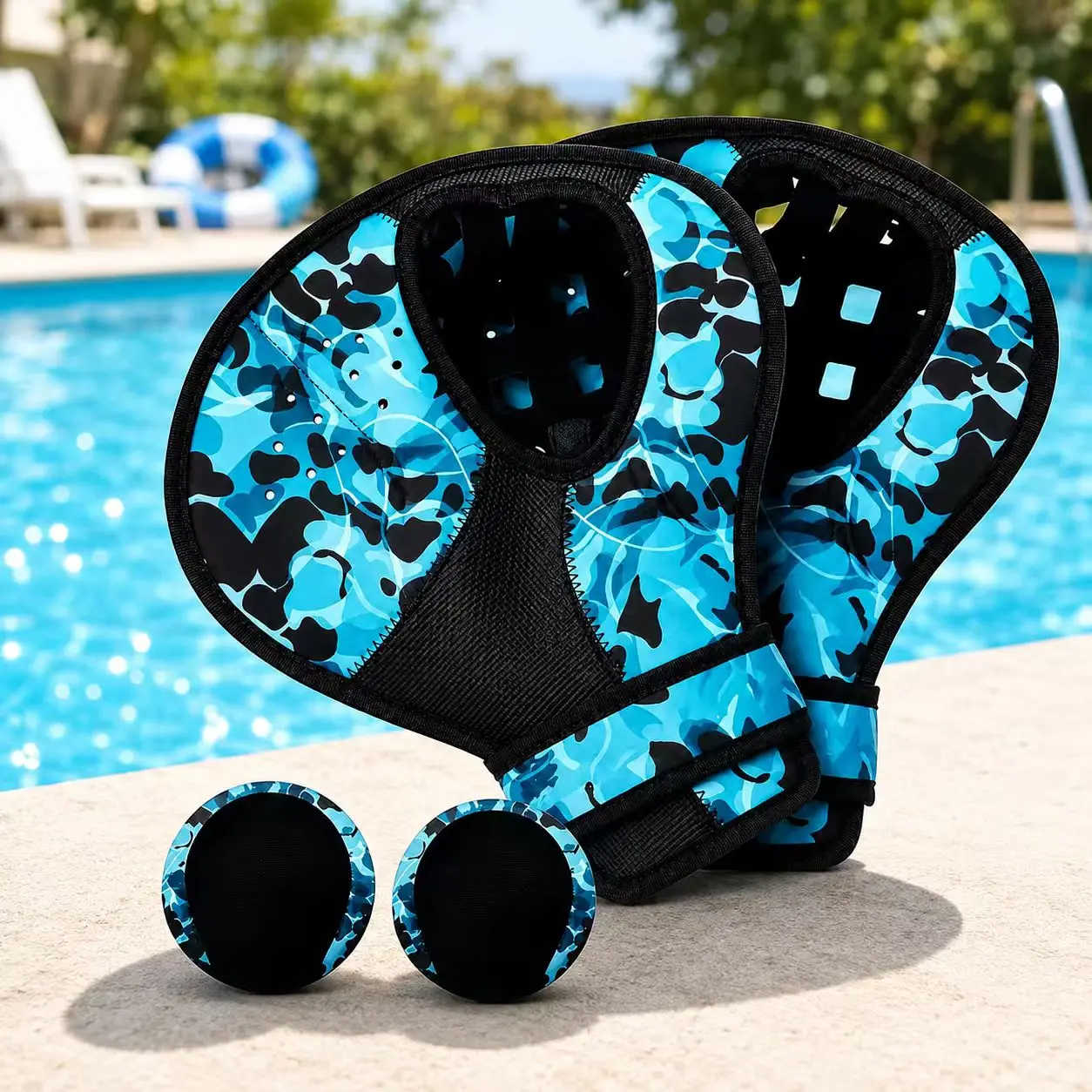2-Pack Water Baseball Catch Mitt & Skip Ball Set, Portable Pool and Beach Game for Teens, Adults and Families, Summer Outdoor Water Fun