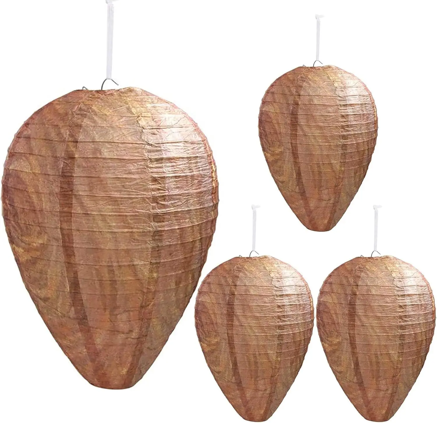 Wasp Nest Decoy 4 Pack 11" x 8.7" – Outdoor Hanging Fake Hornet Nest, Natural Wasp Repellent for Patio, BBQ, Backyard