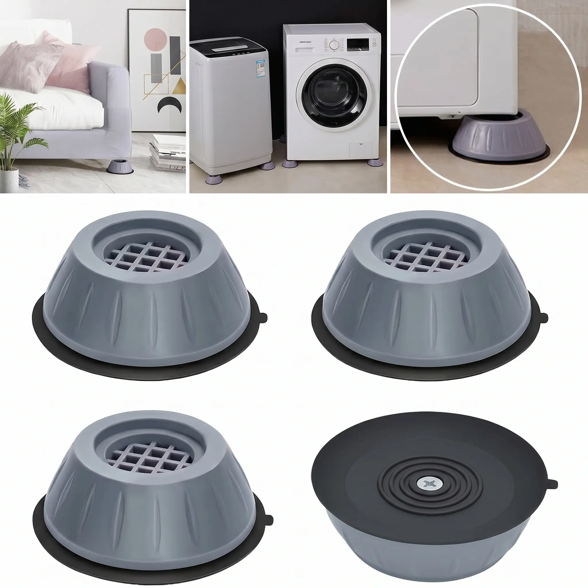 4-Count Sturdy Hard Plastic Rubber Furniture Pads - Anti-Slip, Wear-Resistant, Textured Honeycomb Base, Anti-Sliding for Under Appliance or Furniture Legs (Washing Machine, Refrigerator)