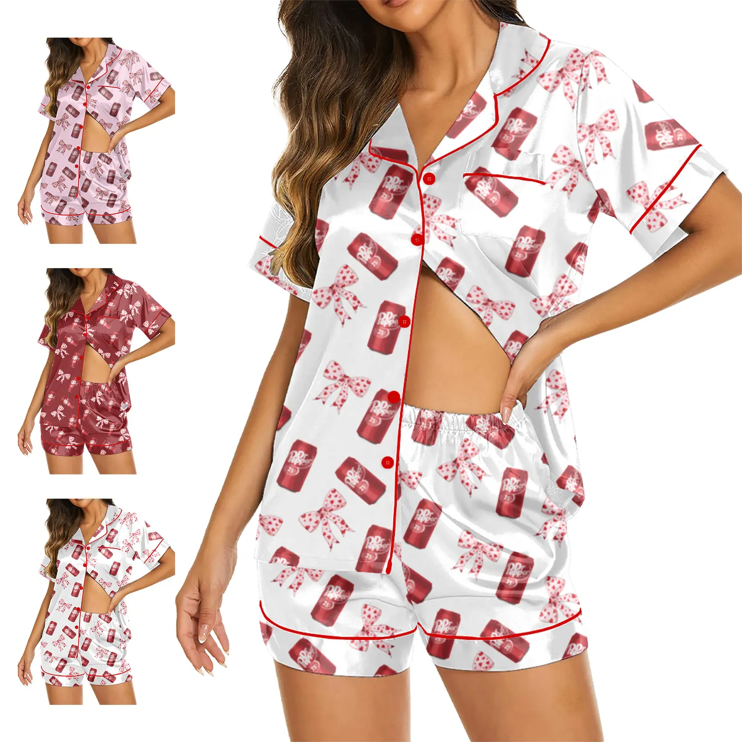 Women's Vintage Tiger Print Satin Pajama Set, 2-Piece Button-Down Top and Shorts, Silky Smooth Sleepwear & Loungewear, Feminine, Shortsleeve, Elegant, Cute, Machine Wash