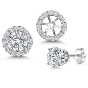 Gem Stone King 14K White Gold White Lab Grown Diamond Stud Earrings for Women with Removable Jacket | 1.96 Cttw | April Birthstone | Round 6MM | Fine Jewelry Gifts for Mom Wife Her