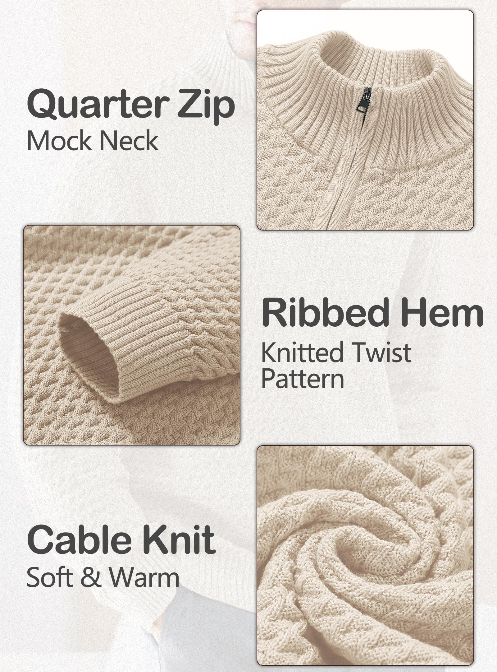 Men's Quarter-Zip Sweater Textured-Knit Mock Neck Pullover Business Casual Slim Fit, S-3XL Men's Quarter-Zip Sweater Textured-Knit Mock Neck Pullover Business Casual Slim Fit, S-3XL