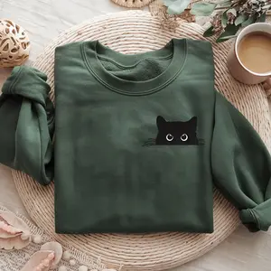 Cat Sweatshirt, Peeking Black Cat Sweatshirt, Cute Cat Lover Crewneck, Cozy Cat Mom Gift Sweater