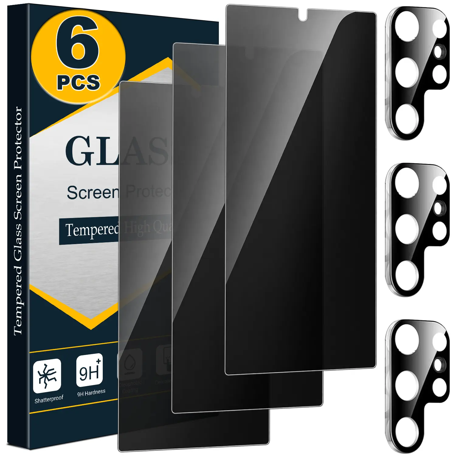 6 Pcs Set Privacy Tempered Glass for Samsung Galaxy S26 Ultra / S26 Plus / S26 / S25 Ultra / S25 Plus / S25 / S24 Ultra / S24 Plus / S24, 3 Screen Protectors + 3 Camera Lens Protectors