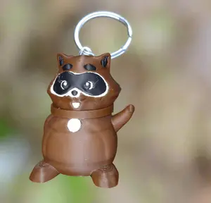 3D Printed Articulating Tail Raccoon Keychain with Storage