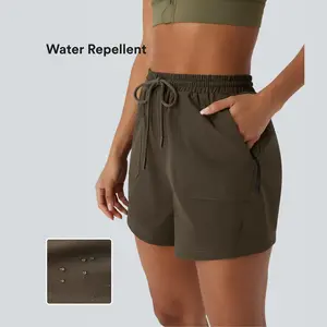 Halara Water Repellent High Waisted Drawstring Hiking Shorts With Side Zipper Pockets