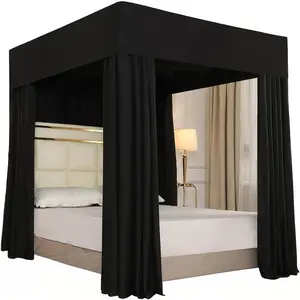 Black Four Corner Post Bed Canopy Bed Curtains Sheer Canopy Bedroom Decoration Lightproof,Not Include Poles (King, Black)
