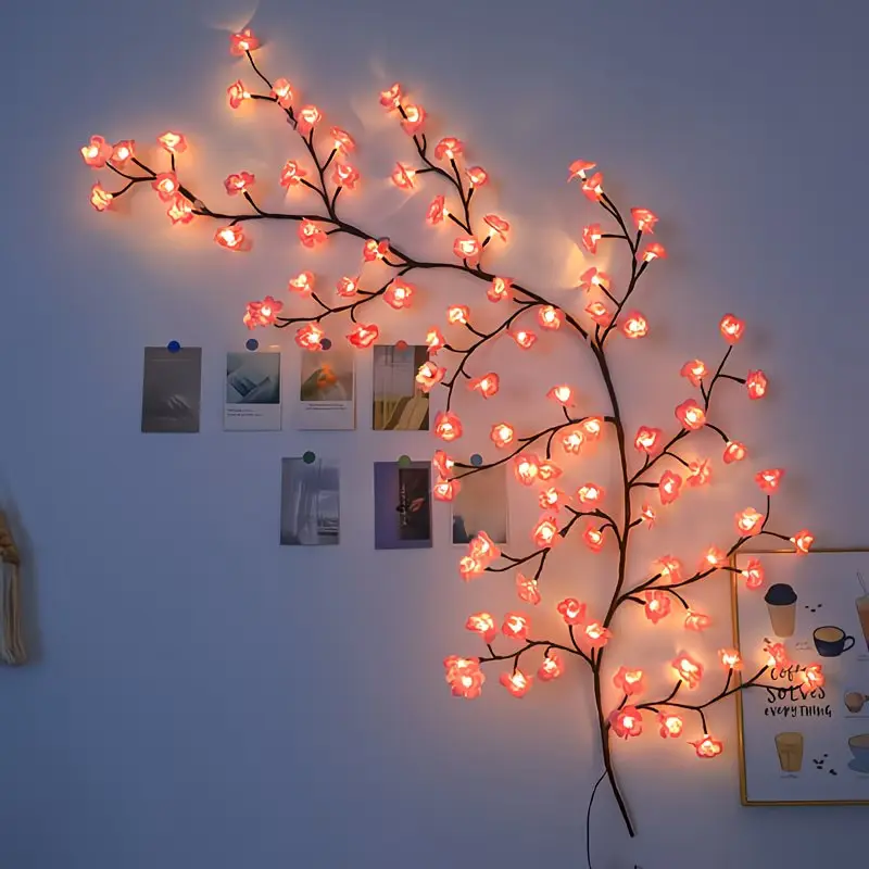 Eternal Cherry Blossom Decorative String Lights - 96 LED Beads, USB-Powered, Climbing Wall Decor Vine with Clips, Romantic All-Season Room Ambiance Decor for Valentine’s Day, Christmas, Gifting (Summerwins)