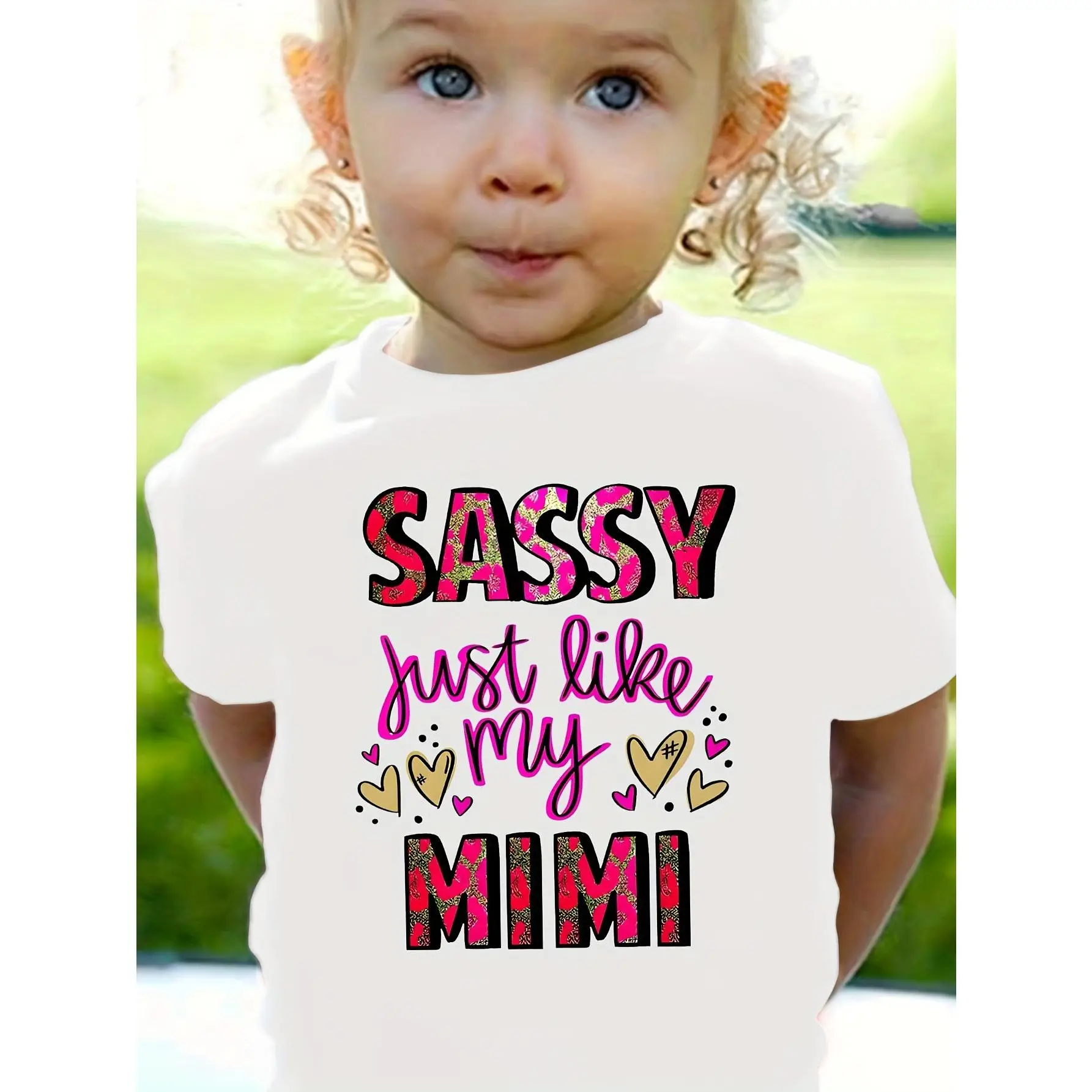 Sassy Just like My Mimi Print, Girls Casual round Neck Short Sleeves T-shirt, Suitable for Spring and Summer Outdoor Activities Comfortable Top