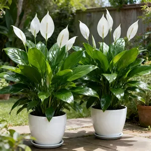 Low-Maintenance Artificial & White Peace Lily Flowers with Green Leaves - Realistic Outdoor Plant Suitable for Home