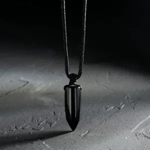 Natural Black Obsidian Bullet Point Shape Pendant Handmade Men Women Amulet Necklace Spiritual Protection Gift