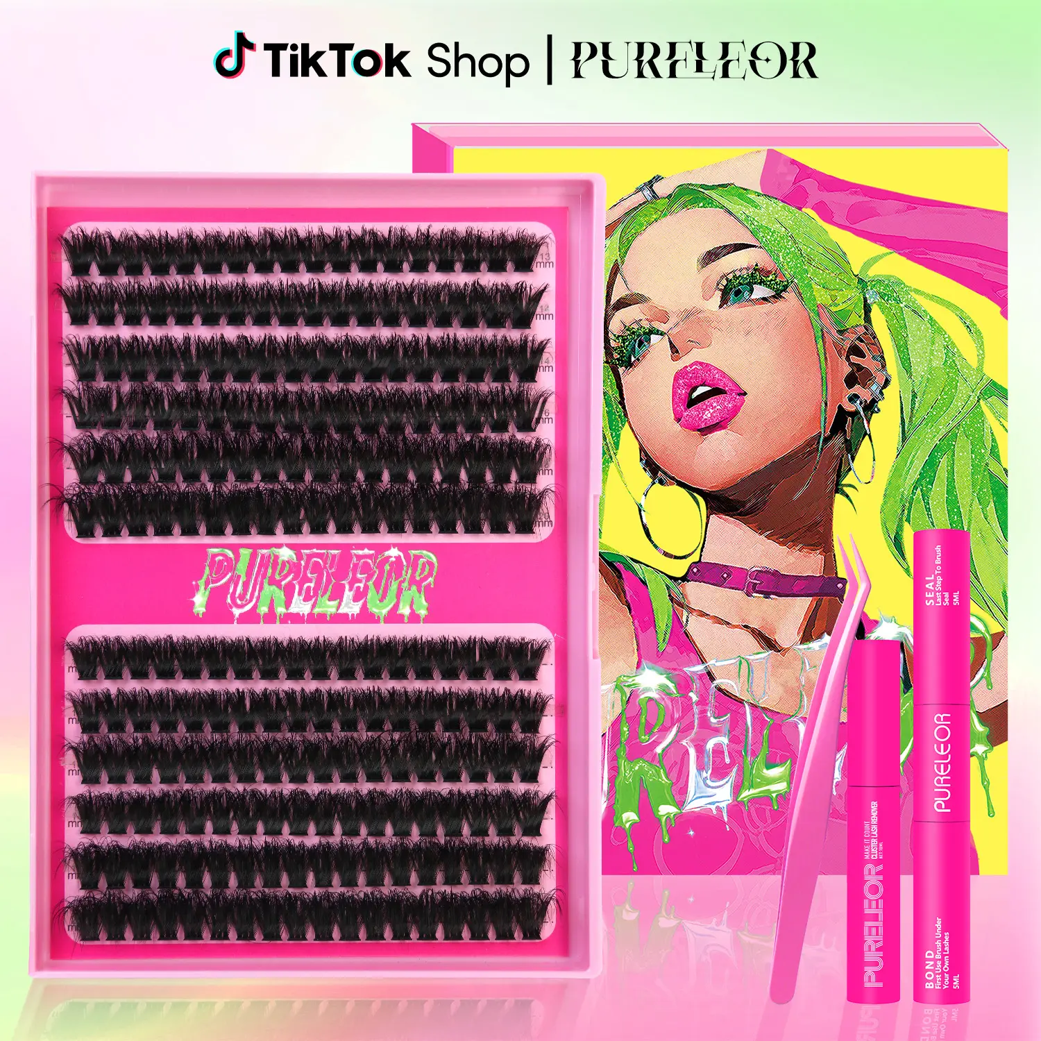 PURELEOR Lash Clusters Fluffy- D Curl Extensions Mixd 13-14-18-20mm Eyelash Cluster Kit or Single Box Individual Lashes for Beginners