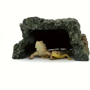 1Pc Natural-Looking Resin Hideout Cave with Moss-Covered Rocks & Algae Texture Turtles, Lizards, Sunbathing Platform - Aquarium Decoration for Fish, Shrimp, Reptiles - Durable Resin Construction, Aquarium Decorations Cave, Reptile Hiding Spot, Enclosure