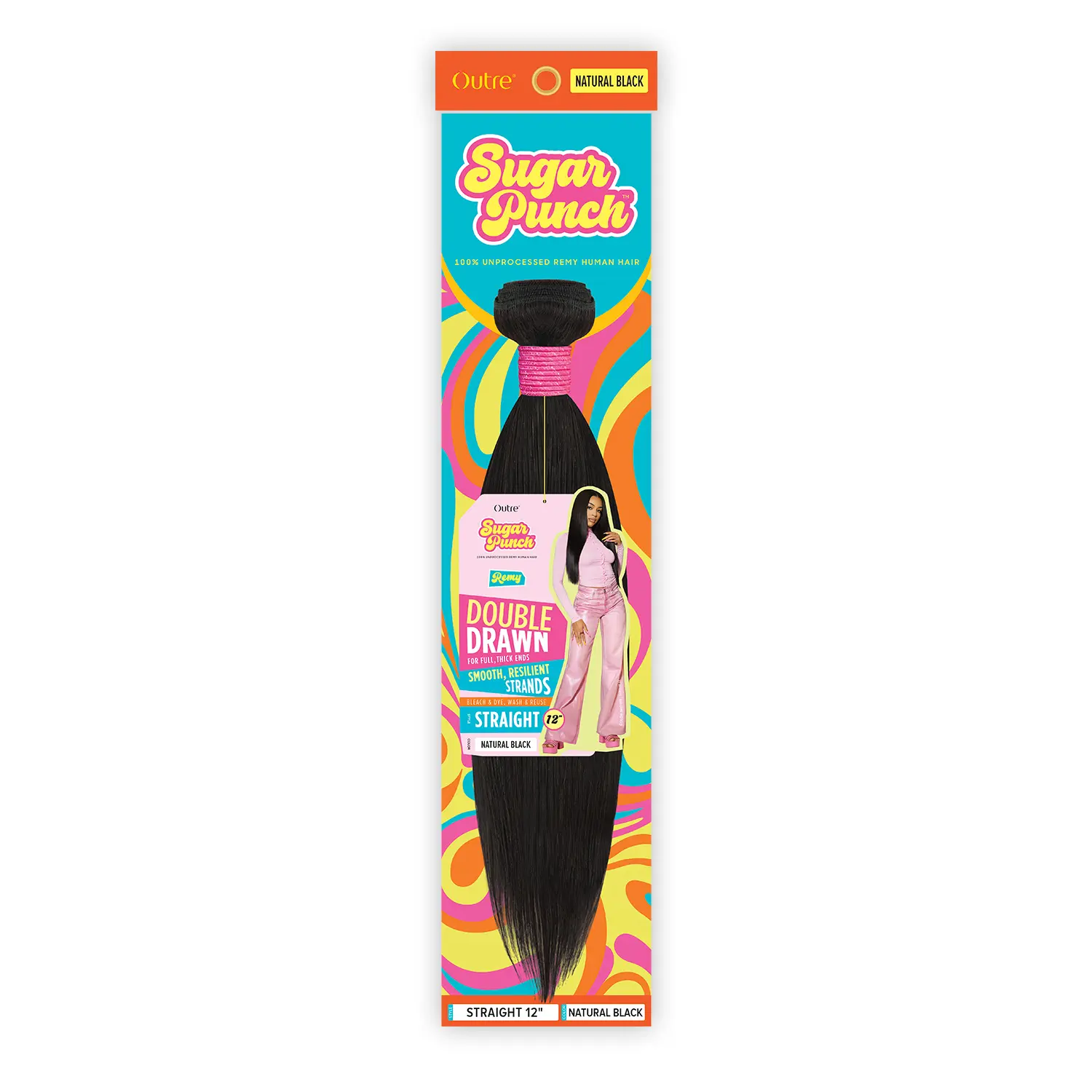 Outre Unprocessed Remy Human Hair Weave Sugar Punch Straight (10"-24"), Natural Straight Hair, Hair Weft
