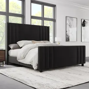[Summervibes] AMERLIFE Modern Bed Frame, Upholstered Platform Bed with Vertical Channel Tufted Headboard & Footboard, Premium Velvet, Queen/King Size/Unique Bedroom Furniture/Best Gift Ideas/Christmas Gifts