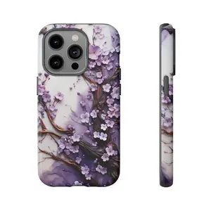 Faux Tree Branch Floral Resin Phone Case, Purple Epoxy Marble Effect, Full Moon Skull Blossom, Goth Fantasy Cover, Magsafe Phone Cases  For IP X 11 12 13 14 15 16 S21 S22 S23 S24 S25-Ultra Series