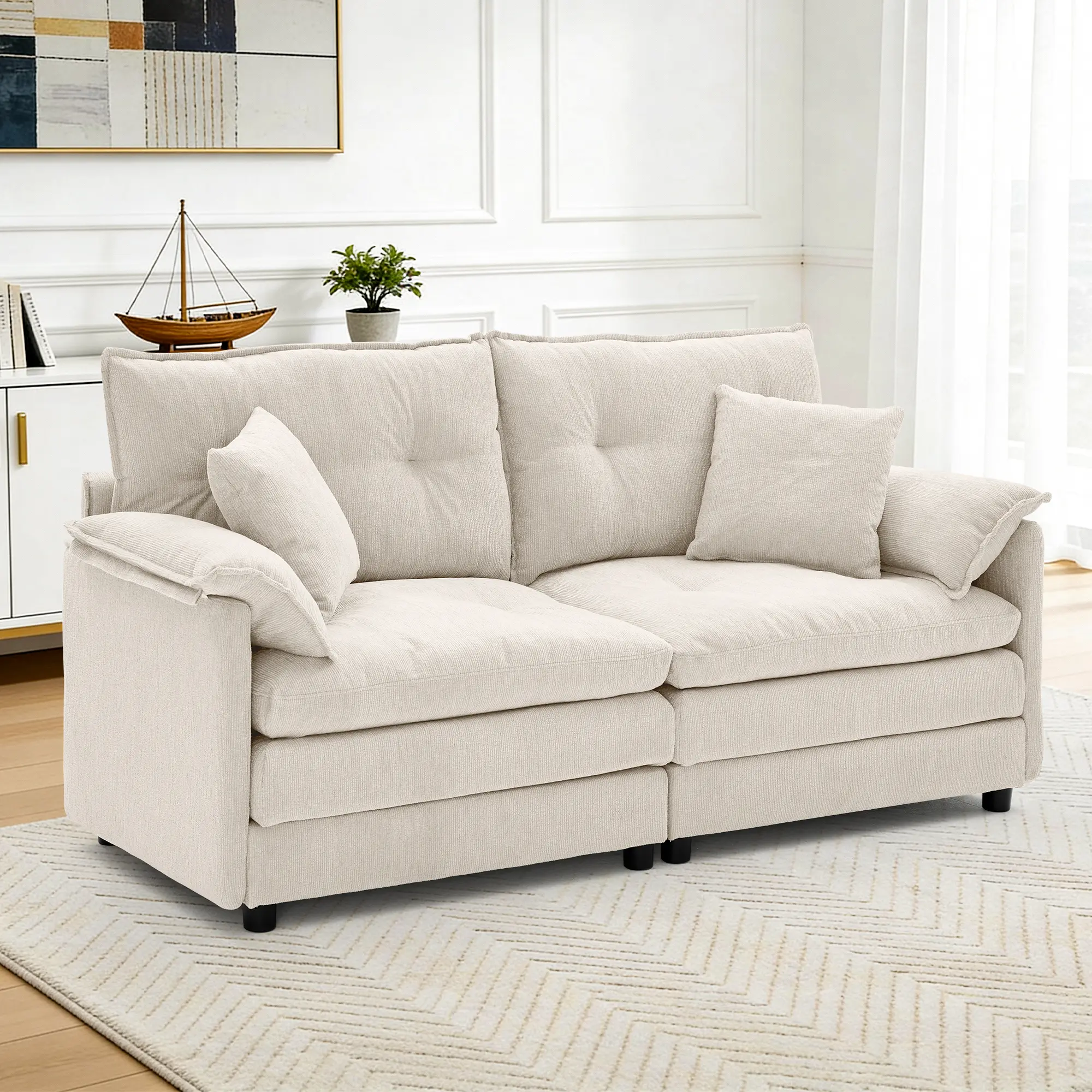 Korser Modern Velvet 2-Seater Living Room Sofa, Soft Cushions, Comfortable Deep Seat, 2 Pillows, Small Space-Suitable, Assembly Required