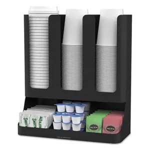 Mind Reader 6-Compartment Space-Saving Plastic Upright Coffee Condiment & Cup Organizer, Black, Open-View Design, Rubber-Grip Base for Sugars, Stirrers, Coffee Cups, Napkins