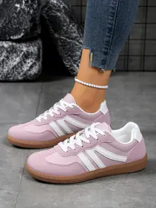 Women's Spring & Fall New Style Training Sneakers, Casual Low-Top Lace-Up Round Toe Shoes, Comfortable Breathable Retro Trainers, Breathable Athletic Sneakers, Plain Color Sneakers, Athletic Sneaker Footwear