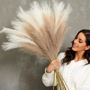Faux Pampas Grass 9 PCS 37''/3.1FT Tall Fluffy Fake Pompas Floral Large Artificial Pompous Grass Branches for Floor Vase Fillers Boho Farmhouse Room Wedding Decor Mixed Color