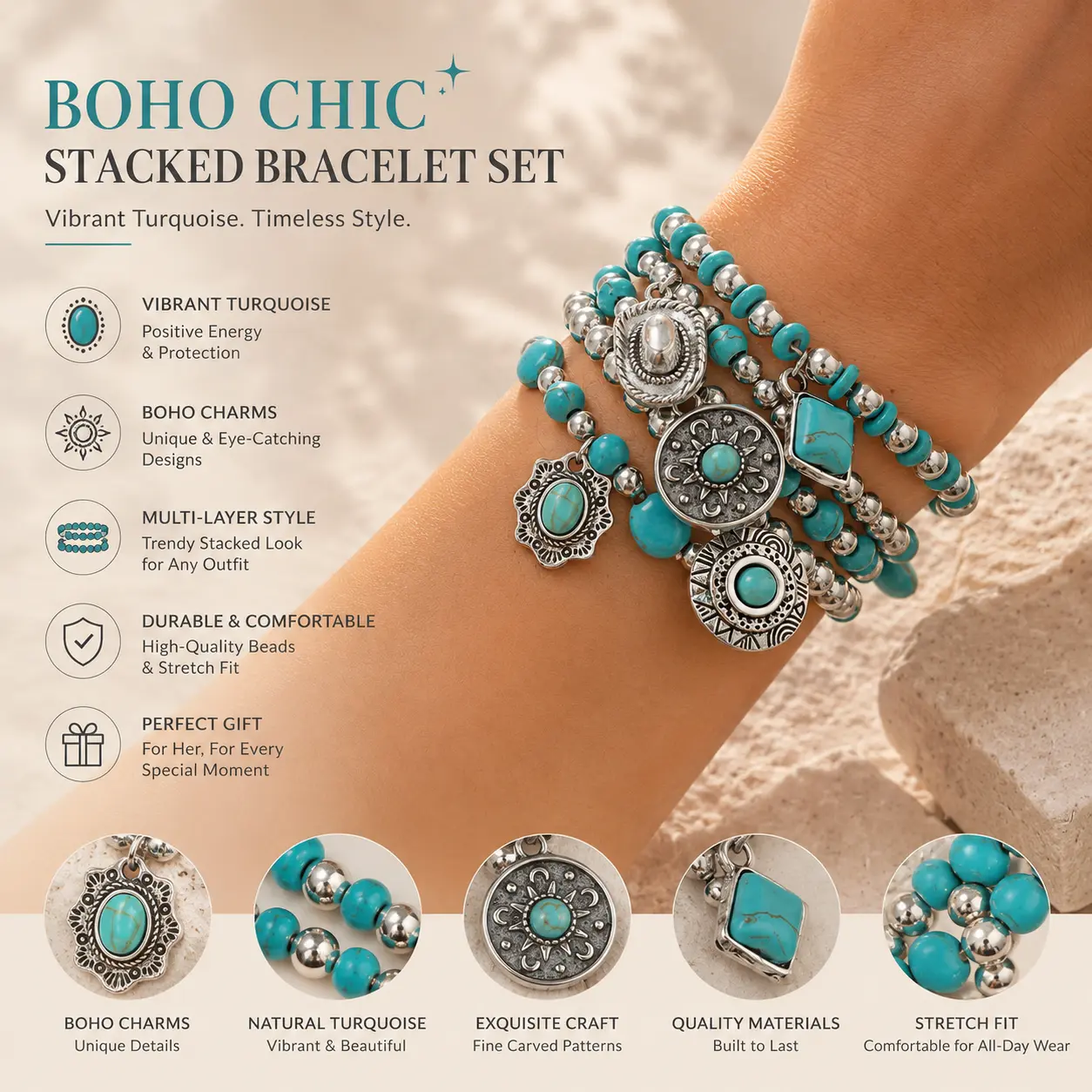 Unique Ethnic Beaded Bracelet with Elasticity for TikTok Fashion
