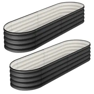 Garvee Set of 2 Oval Galvanized Metal Raised Garden Beds, 6x3x1 ft, Open Base Design, Durable Weather-Resistant Planter Boxes for Vegetables, Flowers, Herbs, Easy Tool-Free Assembly, Ideal for Outdoor Gardens and Terraces