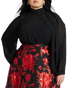 ELOQUII Women's Plus Size Draped Sleeve Chiffon Top