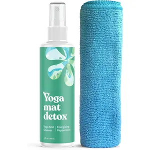 Yoga Mat Cleaner Spray (Energizing Peppermint), 4 fl oz - No Slippery ,  Essential Oils, Deep-Cleansing for Fitness Gear & Gym Equipment, Microfiber Towel Included