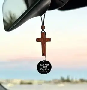 Bible Verse Car Rearview Hanging Cross Ornament Daily Encouragement Christian Accessories for Vehicle with Cross and Verse Design