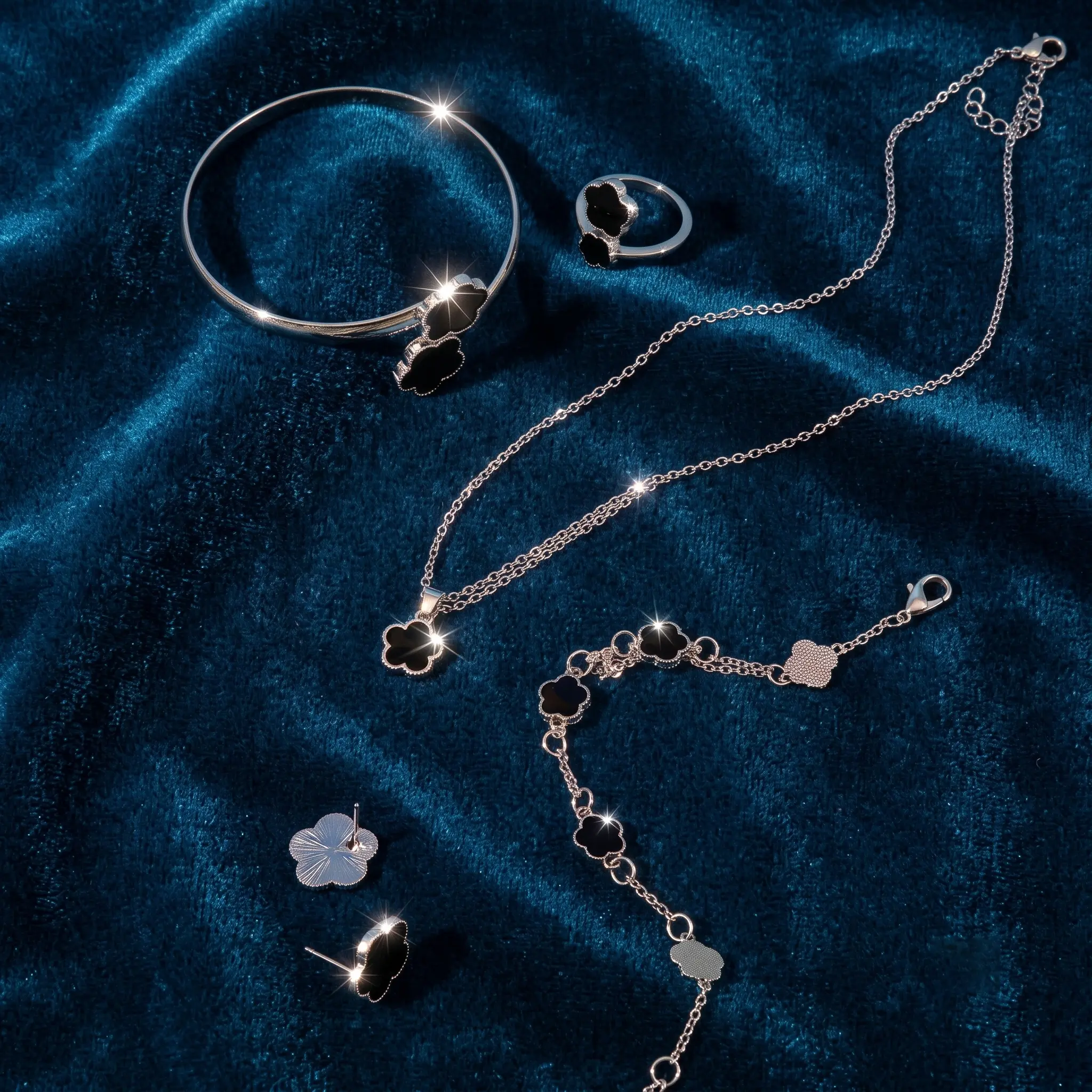 Women's 5-PCS Lucky Flower Costume Jewellery Gift Set - Hypoallergenic Necklaces, Pendant, Ring, Bracelet, Earrings, Accessories for Women, Exquisite Box Included - Ideal Valentines Day Gift for Her