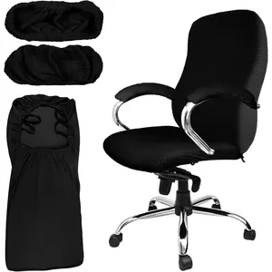 3 Pcs Computer Office Chair Cover Rotating Chair Slipcovers Protector Removable Washable Office Armrest Covers with Zipper for High Back Seat Backrest(L,Waffle,Black)