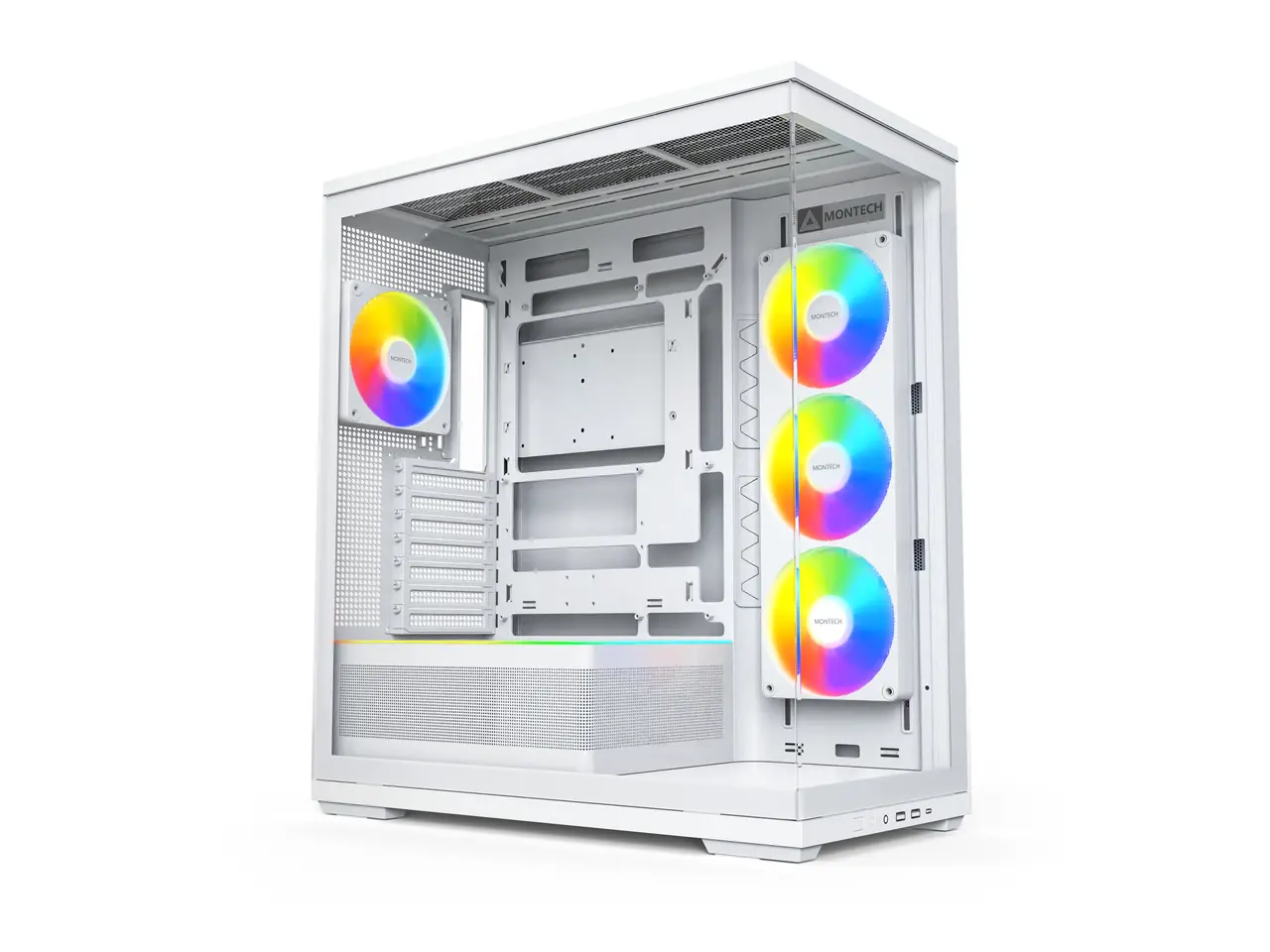 MONTECH TG3 Panoramic ATX Mid-Tower PC Case, Pre-Installed 360mm ARGB Unibody Fans & 1x120mm ARGB Fan, ARGB Strip, Supports 360mm Radiator, RTX 5090 GPUs & Back-Connect Motherboards, White