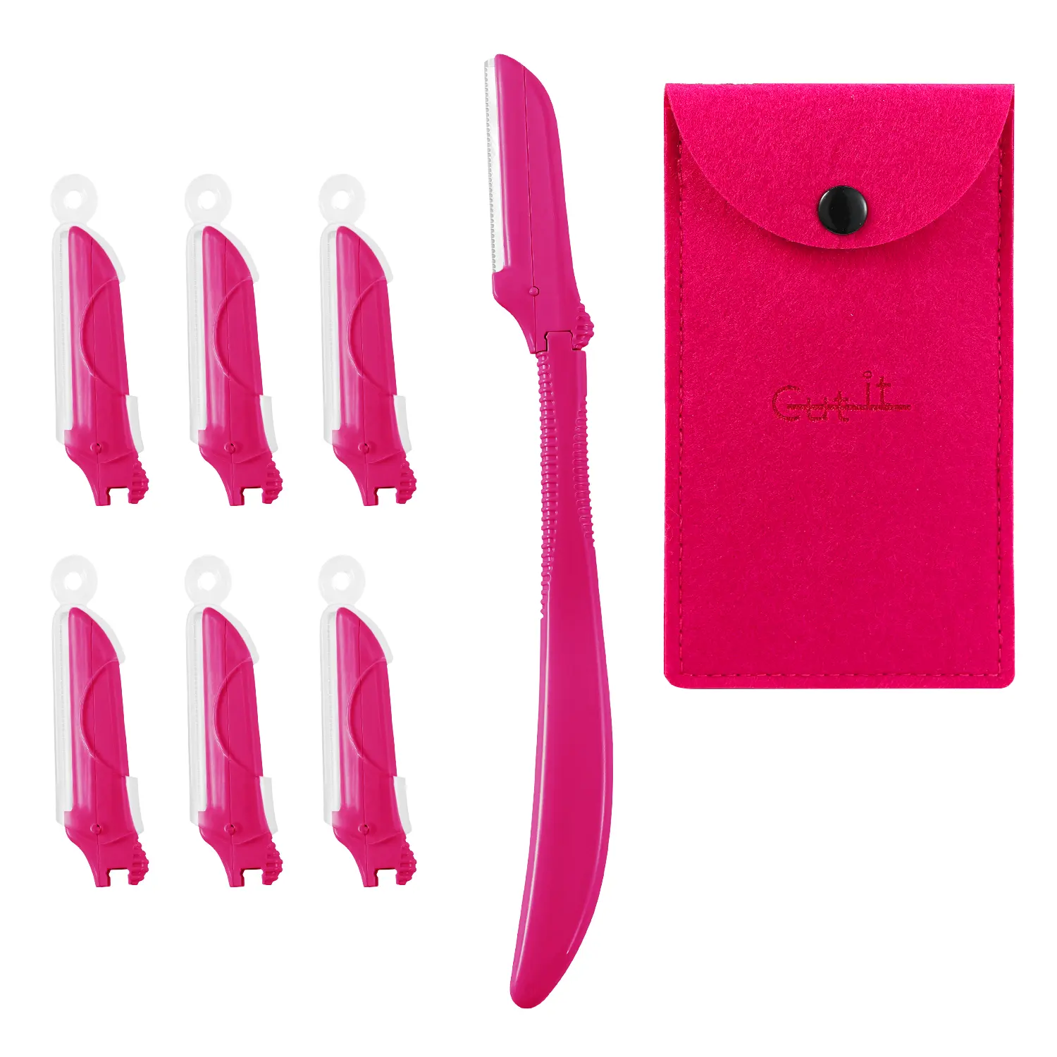 CUT IT Dermaplane Razor for Women Face Japanese Stainless Steel Blades Eyebrow Dermaplaning Tool with 6PCS Refills Adjustable Non-Slip Travel Size Washable