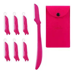 CUT IT Dermaplane Razor for Women Face Japanese Stainless Steel Blades Eyebrow Dermaplaning Tool with 6PCS Refills Adjustable Non-Slip Travel Size Washable