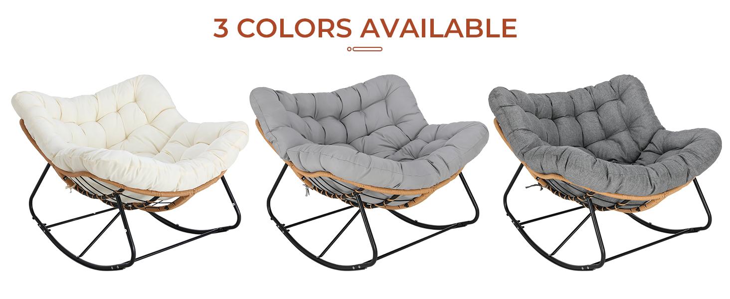 Arlopu Outdoor Papasan Rocking Chair, Oversized Padded Lounge Rocker with Cushion, Comfy Wicker Egg Lounge Chair, Large Indoor Rocking Recliner for Living Room/Porch/Garden