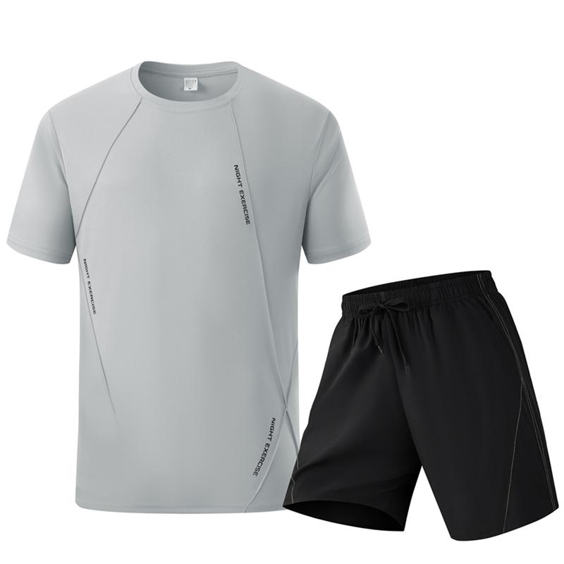 Men’s summer short-sleeve T-shirt and shorts set—casual, breathable, quick-drying, and moisture-wicking; suitable for outdoor sports, fitness, and running.
