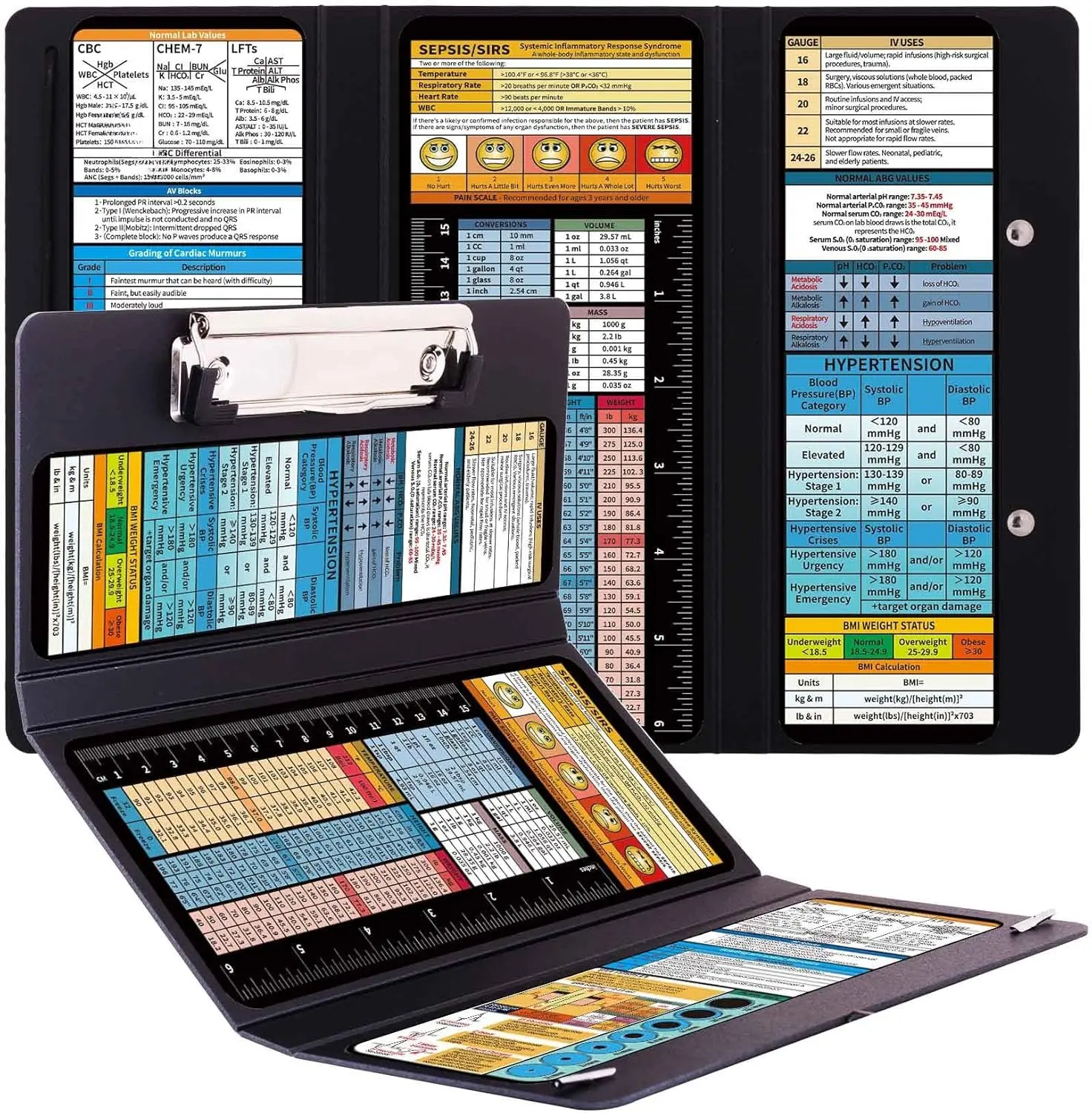2Pack Foldable Nurse Clipboard - Black Plastic Clipboard with Pocket Size & 6 Cheat Sheets 2Pack Foldable Nurse Clipboard - Black Plastic Clipboard with Pocket Size & 6 Cheat Sheets