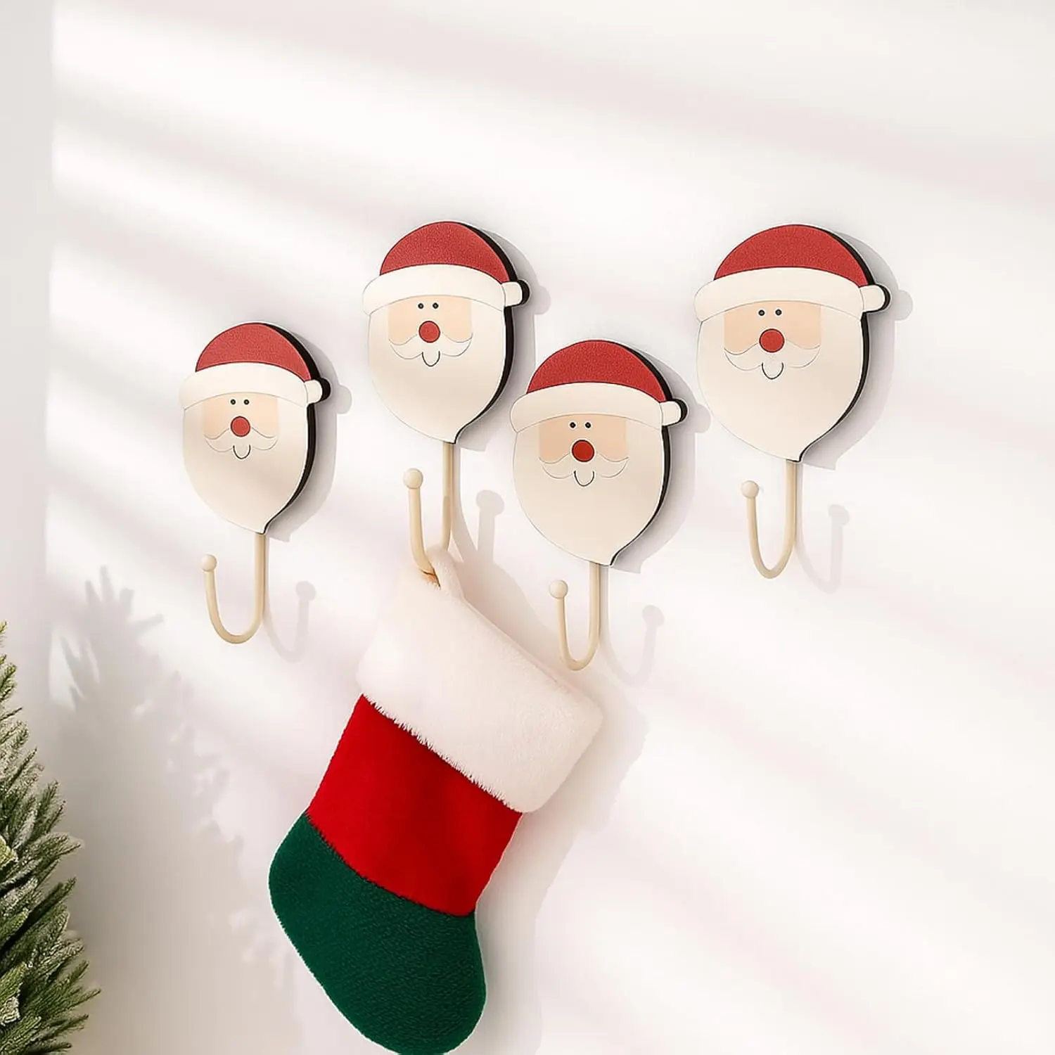 Christmas Stocking Holder Set of 4 Christmas Stocking Hooks Santa Wall Hooks for Towel White Key Holder Bathroom Decor Rustic Decorative for Living Room Bathroom