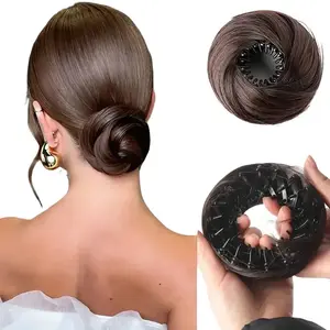 4Inch Magic Synthetic Hair Bun With Circle Elastic Clips Straight Donut Updo Hair Wig Bird's Nest Shaped Retractable Hairpieces
