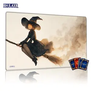 Witch on Broomstick Golden Mist TCG MTG Playmat - 12x24inch Non-Slip, Ideal for Card Game Enthusiasts, Perfect for Family Gatherings & Gift